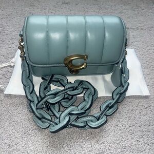 Coach Quilted Crossbody Bag in Light Blue with Gold Hardware